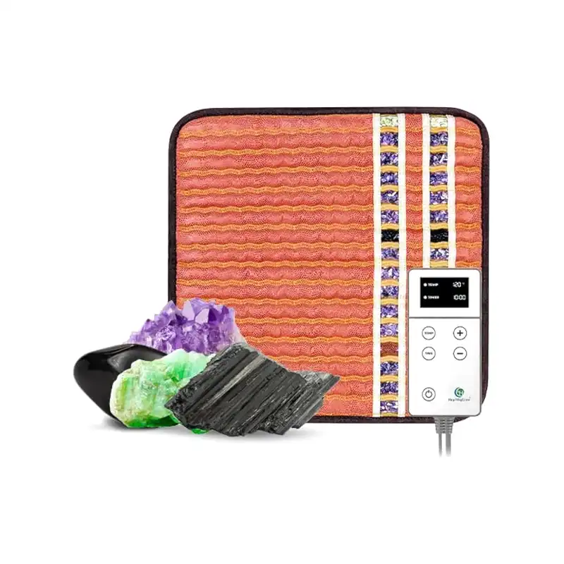 HealthyLine Far Infrared Small Heating Pad - Soft Mat Filled with Amethyst, Tourmaline and Obsidian Gemstones - Negative Ion Therapy, EMF Blocking, Pain Relief - Inframat Pro